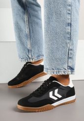 Czarno-Białe Sneakersy w Stylu Klasycznych Tenisówek z Ozdobnymi Przeszyciami Mepnia. Czarne obuwie sportowe damskie Born2be, z jeansu, bez zapięcia, tenisowe. Za 89.99 zł.