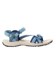Jack Wolfskin Sandały trekkingowe "Lakewood" w kolorze niebieskim rozmiar: 35,5. Niebieskie sandały damskie Jack Wolfskin, bez wzorów, z otwartym noskiem, bez obcasa, na płaskiej podeszwie, bez zapięcia. Za 114.17 zł.