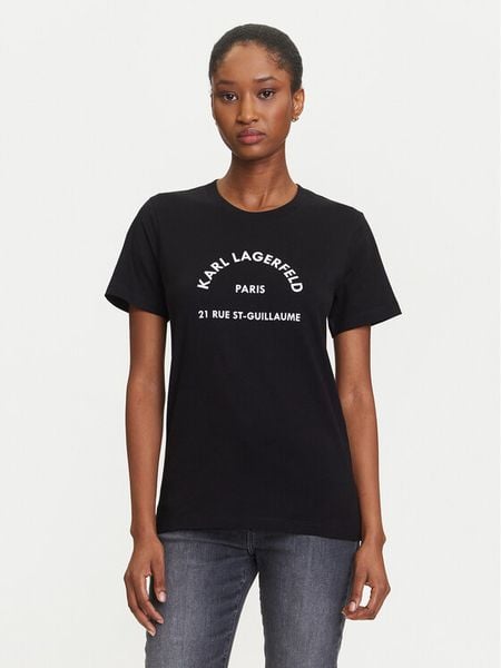 KARL LAGERFELD T-Shirt A3W17105 Czarny Regular Fit. Czarne t-shirty damskie KARL LAGERFELD, s, bez wzorów, z bawełny, bez kołnierzyka. Za 219.99 zł.