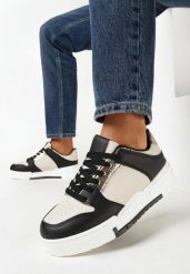 Czarne Sneakersy ze Wstawkami i Sznurowaniem Kamilise. Czarne obuwie sportowe damskie Born2be, z jeansu, bez zapięcia. Za 89.99 zł.