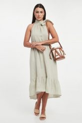 Sukienka midi lniana ARMANI EXCHANGE. Sukienki damskie Armani Exchange, bez wzorów, bez ramiączek. Za 1,079.00 zł.