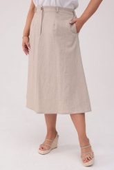 Lniana spódnica Lena w naturalnym kolorze PLUS SIZE OVERSIZE XXL. Spódnice damskie Moda Size Plus Iwanek, na co dzień, l, bez wzorów, ze lnu, eleganckie, midi. Za 349.90 zł.