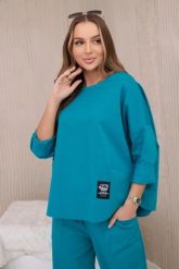 Komplet new punto bluza + spodnie morski. Zielone bluzy damskie KESI, l, bez wzorów, z bawełny, bez kaptura. Za 347.13 zł.