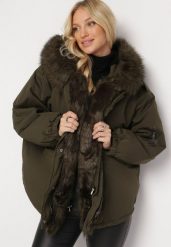 Ciemnozielona Kurtka Parka Oversize z Futerkiem Mitto. Zielone kurtki damskie Born2be, na zimę, l, bez wzorów, bez kaptura. Za 319.99 zł.