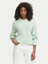 Tommy Hilfiger Sweter WW0WW48433 Zielony jasny Regular Fit. Zielone swetry klasyczne damskie Tommy Hilfiger, s, z bawełny, bez kołnierzyka. Za 649.99 zł.