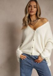 Jasnobeżowy Kardigan z Wełną i Moherem o Klasycznym Kroju z Dekoltem w Serek Avelmio. Brązowe kardigany damskie Renee, bez wzorów, z jeansu. Za 159.99 zł.