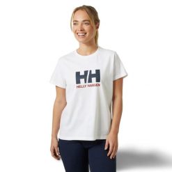 Koszulka damska Helly Hansen Logo 3.0. Białe koszulki sportowe damskie Helly Hansen, bez wzorów, bez ramiączek. Za 236.50 zł.