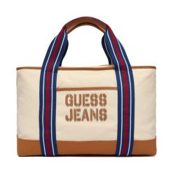 Torba Guess Jeans. Białe torby sportowe Guess Jeans, z aplikacjami, z jeansu. Za 369.99 zł.