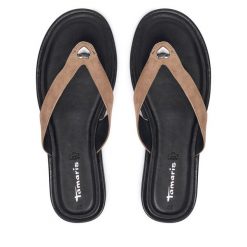 Japonki Tamaris. Brązowe klapki damskie Tamaris, bez wzorów, bez obcasa, bez zapięcia. Za 259.99 zł.