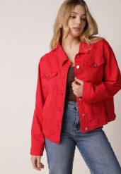 Czerwona Bawełniana Kurtka Jeansowa Perimea. Czerwone kurtki damskie Born2be, l, bez wzorów, z bawełny, bez kaptura. Za 139.99 zł.
