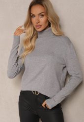 Szary Klasyczny Golf z Bawełną Gemiella. Szare golfy damskie Renee, l, z aplikacjami, z bawełny, bez ramiączek. Za 49.99 zł.