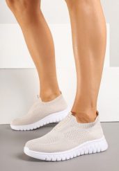 Beżowe Buty Sportowe z Elastyczną Cholewką Clezenne. Brązowe obuwie sportowe casual damskie Born2be, z jeansu. Za 54.99 zł.