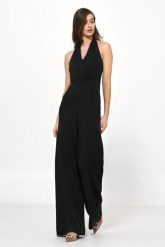 Elegancki Kombinezon Zapinany na Karku - Czarny. Czarne kombinezony damskie Nife, xl, bez wzorów, z elastanu, eleganckie, bez kołnierzyka, bez ramiączek. Za 249.90 zł.