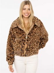 Zwillingsherz Kurtka pluszowa "Leo" w kolorze jasnobrązowo-czarnym rozmiar: S/M. Brązowe kurtki damskie Zwillingsherz, m, bez wzorów, bez kaptura. Za 257.92 zł.