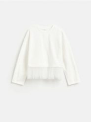 Bluza z tiulowym dołem - złamana biel. Bluzy damskie Reserved, l, bez wzorów, z bawełny, bez kaptura. Za 99.99 zł.