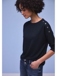 Street One Koszulka w kolorze granatowym rozmiar: 42. Niebieskie bluzki damskie Street One, bez wzorów, street, bez kołnierzyka, bez ramiączek. Za 154.79 zł.