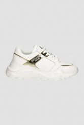JUST CAVALLI Białe sneakersy ze złotym logo Fondo Casper. Czarne obuwie sportowe damskie Just Cavalli, bez zapięcia. W wyprzedaży za 559.99 zł.