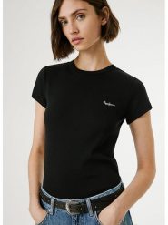 Pepe Jeans Koszulka "Merida" w kolorze czarnym rozmiar: S. Czarne koszulki damskie Pepe Jeans, s, bez wzorów, z jeansu, bez kołnierzyka, bez ramiączek. Za 83.03 zł.