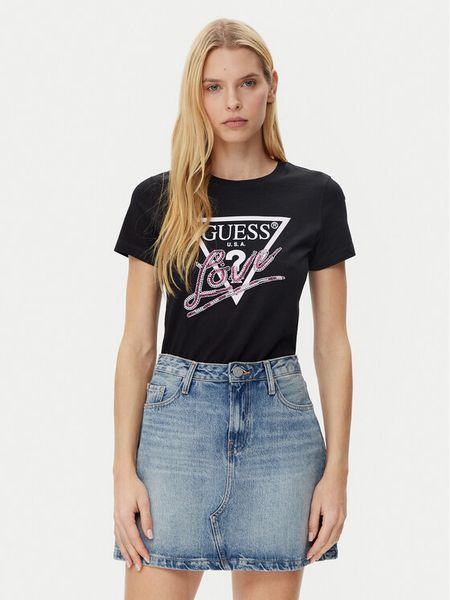 Guess T-Shirt W5GI05 I3Z14 Czarny Regular Fit. Czarne t-shirty damskie Guess, xs, z aplikacjami, z bawełny, bez kołnierzyka. Za 107.99 zł.