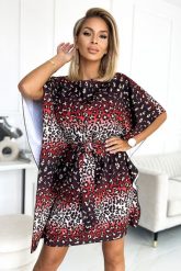 Sukienka Typu Motyl z Paskiem - Jaguar. Czerwone sukienki damskie NUMOCO, bez wzorów, z elastanu, wizytowe, bez ramiączek. Za 255.90 zł.