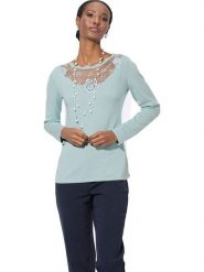 WITT WEIDEN Sweter w kolorze błękitnym rozmiar: 40. Niebieskie swetry klasyczne damskie WITT WEIDEN, z koronki, bez kołnierzyka. Za 118.01 zł.