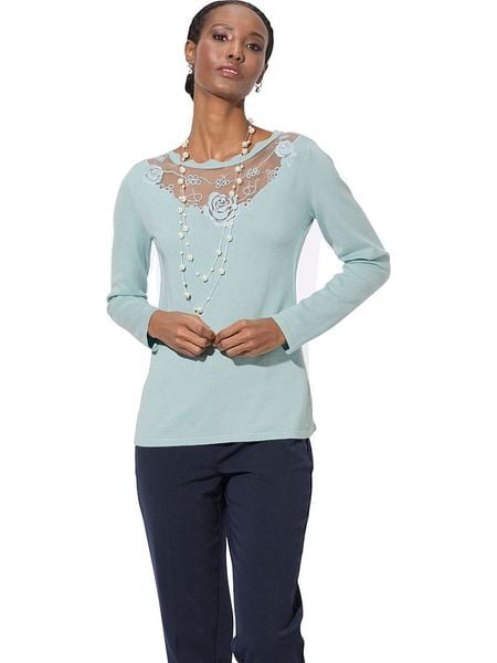 WITT WEIDEN Sweter w kolorze błękitnym rozmiar: 40. Niebieskie swetry klasyczne damskie WITT WEIDEN, z koronki, bez kołnierzyka. Za 91.77 zł.