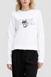 KARL LAGERFELD Biała bluza damska Ikon z nadrukiem, Rozmiar L. Białe bluzy damskie KARL LAGERFELD, l, bez wzorów, z bawełny, bez kaptura. W wyprzedaży za 499.99 zł.