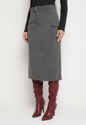 Szara Spódnica z Wiskozą Paskiem i Kieszeniami z Klapami Talabria. Szare spódnice damskie Born2be, na co dzień, m, bez wzorów, z wiskozy, eleganckie, midi. Za 89.99 zł.