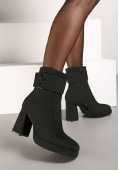Czarne Botki na Obcasie z Ozdobnym Paskiem i Aplikacją Lemilie. Czarne botki damskie Born2be, z jeansu, eleganckie, bez obcasa, na obcasie, bez zapięcia. Za 149.99 zł.