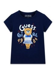 Guess Kids Top 180204 Niebieski Classic Fit. Niebieskie koszulki i t-shirty dziewczęce Guess Kids, z aplikacjami, bez kołnierzyka, bez ramiączek. Za 99.99 zł.