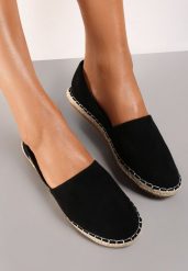 Czarne Espadryle Specialty. Czarne espadryle damskie Renee, w ażurowe wzory, z jeansu, bez obcasa. Za 74.99 zł.