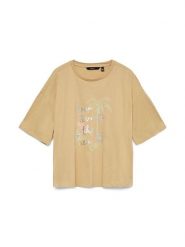 Vero Moda Koszulka w kolorze beżowym rozmiar: L. Brązowe bluzki damskie Vero Moda, l, bez wzorów, z bawełny, bez kołnierzyka, bez ramiączek. Za 60.95 zł.