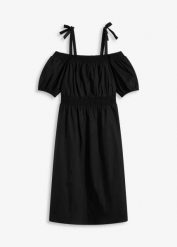 Sukienka off-shoulder z czystej bawełny organicznej. Czarne sukienki damskie bonprix, bez wzorów, z bawełny, bez ramiączek. Za 47.99 zł.