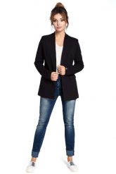 Czarny Szykowny Dłuższy Żakiet bez Zapięcia. Czarne marynarki i żakiety damskie MOE, l, bez wzorów, z bawełny, eleganckie. Za 313.90 zł.