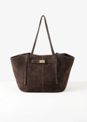 Torba shopper ze skóry welurowej. Brązowe shopper bag bonprix, bez wzorów, ze skóry, duże, bez dodatków. Za 349.99 zł.