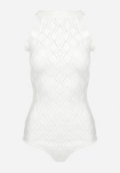 Białe Body z Wiskozy o Tłoczonej Fakturze Idolina. Białe body i gorsety Born2be, bez wzorów, z jeansu. Za 119.99 zł.