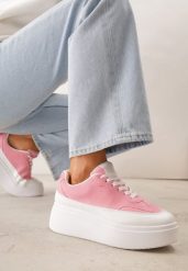 Różowe Sneakersy VICES na Platformie z Ozdobnym Noskiem Attis. Czerwone obuwie sportowe damskie Renee, z materiału, bez zapięcia. Za 89.99 zł.