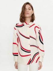 Tommy Hilfiger Koszula WW0WW41838 Beżowy Relaxed Fit. Brązowe koszule damskie Tommy Hilfiger, bez wzorów, ze lnu, bez kołnierzyka, bez ramiączek. Za 449.99 zł.