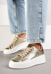 Złote Sneakersy na Platformie Berdolina. Żółte obuwie sportowe damskie Born2be, bez zapięcia. Za 79.99 zł.