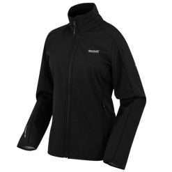 Kurtka damska softshell wodoodporny Moutdale. Czarne kurtki damskie Regatta, bez wzorów, z materiału, bez kaptura. Za 172.75 zł.
