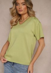 Zielony T-shirt z Dekoltem w Serek Fonellea. Zielone t-shirty damskie Renee, l, bez wzorów, z jeansu, bez kołnierzyka. Za 39.99 zł.