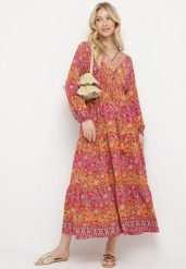 Czerwona Sukienka Rozkloszowana z Falbanką w Print Paisley Kapiss. Czerwone sukienki damskie Born2be, bez wzorów, eleganckie, bez ramiączek. W wyprzedaży za 84.99 zł.