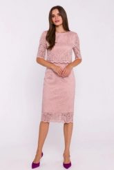 Elegancka ołówkowa dwuczęściowa sukienka koronkowa różowa. Czerwone sukienki damskie Stylove, bez wzorów, z koronki, eleganckie, bez ramiączek. Za 449.00 zł.