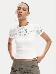 Desigual T-Shirt Helsinki 26SWTK10 Écru Slim Fit. T-shirty damskie Desigual, m, bez wzorów, z bawełny, bez kołnierzyka. Za 209.99 zł.