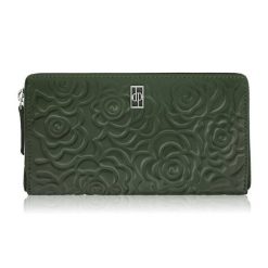 Ciemnozielony portfel damski skórzany z tłoczeniem kwiatowym RFID Paolo Peruzzi AL-13-GB. Zielone portfele damskie PAOLO PERUZZI, bez wzorów, ze skóry. Za 89.00 zł.