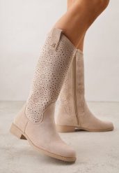 Ciemnobeżowe Ażurowe Botki z Geometryczną Ozdobą Naeraste. Brązowe botki damskie Renee, z jeansu, bez obcasa, na płaskiej podeszwie, bez zapięcia. Za 139.99 zł.