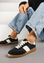 Czarne Sneakersy Tenisówki w Kultowym Stylu Neolithaen. Czarne obuwie sportowe damskie Renee, z jeansu, bez zapięcia, tenisowe. Za 74.99 zł.
