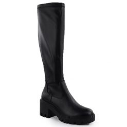 Kozaki damskie na klocku czarne Potocki SZ12533. Czarne kozaki damskie POTOCKI, ze skóry ekologicznej, bez obcasa, bez zapięcia. Za 219.99 zł.