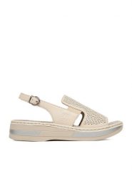 Rieker Sandały CEO-V5951-60 Kremowy. Białe sandały damskie Rieker, bez wzorów, ze skóry, bez obcasa, na koturnie, bez zapięcia. Za 339.99 zł.