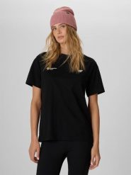 4F T-shirt loose z nadrukiem damski - czarny S. Czarne t-shirty damskie 4F, m, bez wzorów, z bawełny, bez kołnierzyka. Za 79.99 zł.